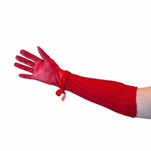 Vintage Liz Claiborne Red Leather Gloves with Acrylic Sweater Detail SMALL